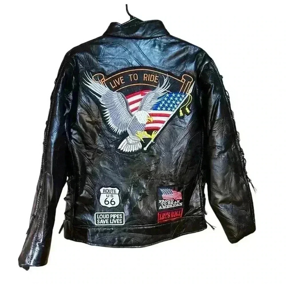 Diamond Plate Genuine Buffalo Leather Motorcycle Jacket Womens Sz Large. New - Picture 1 of 16